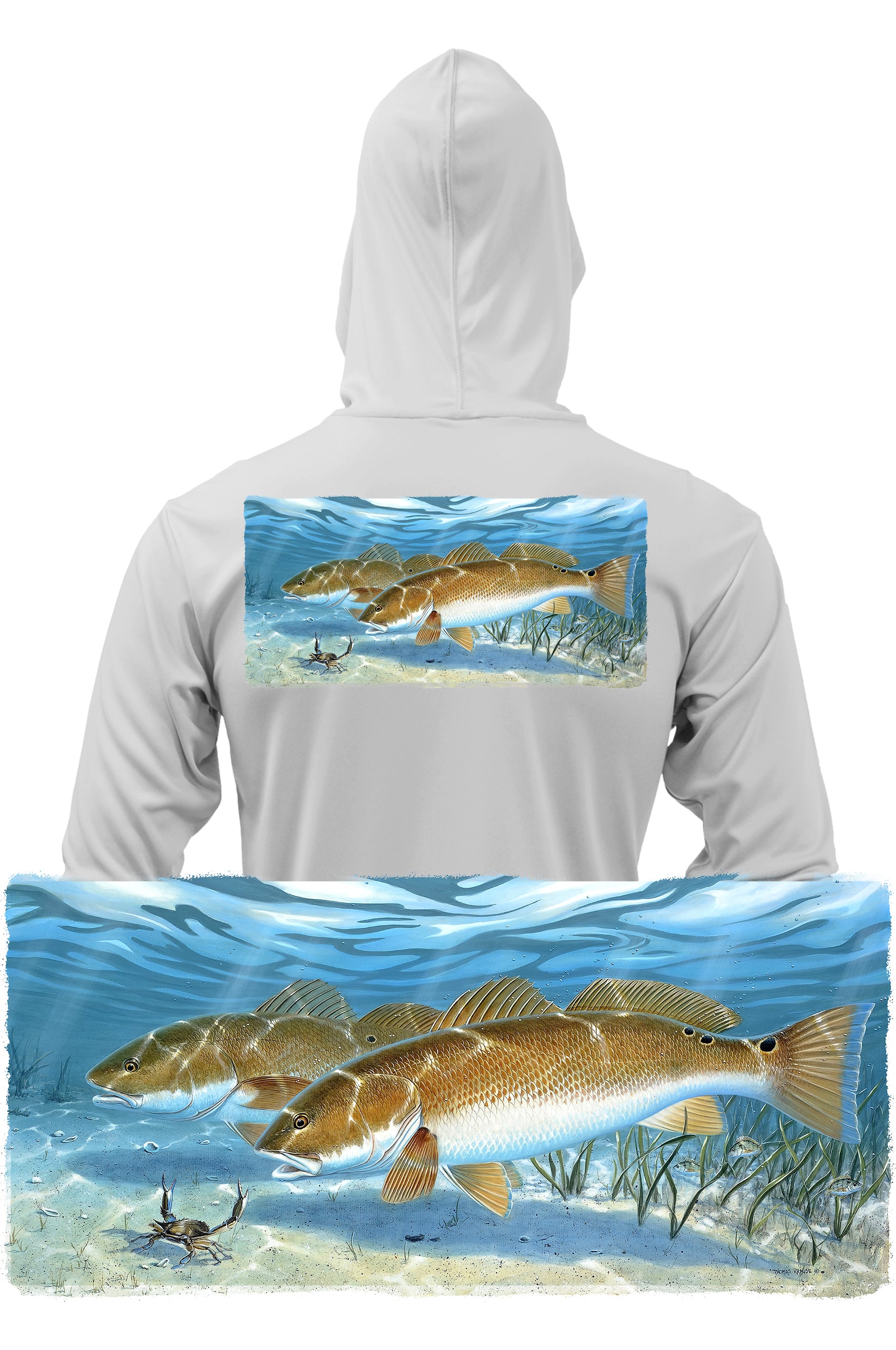 Redfish Fishing Hoodie Optional Flag Sleeve 2XL / Pearl Gray