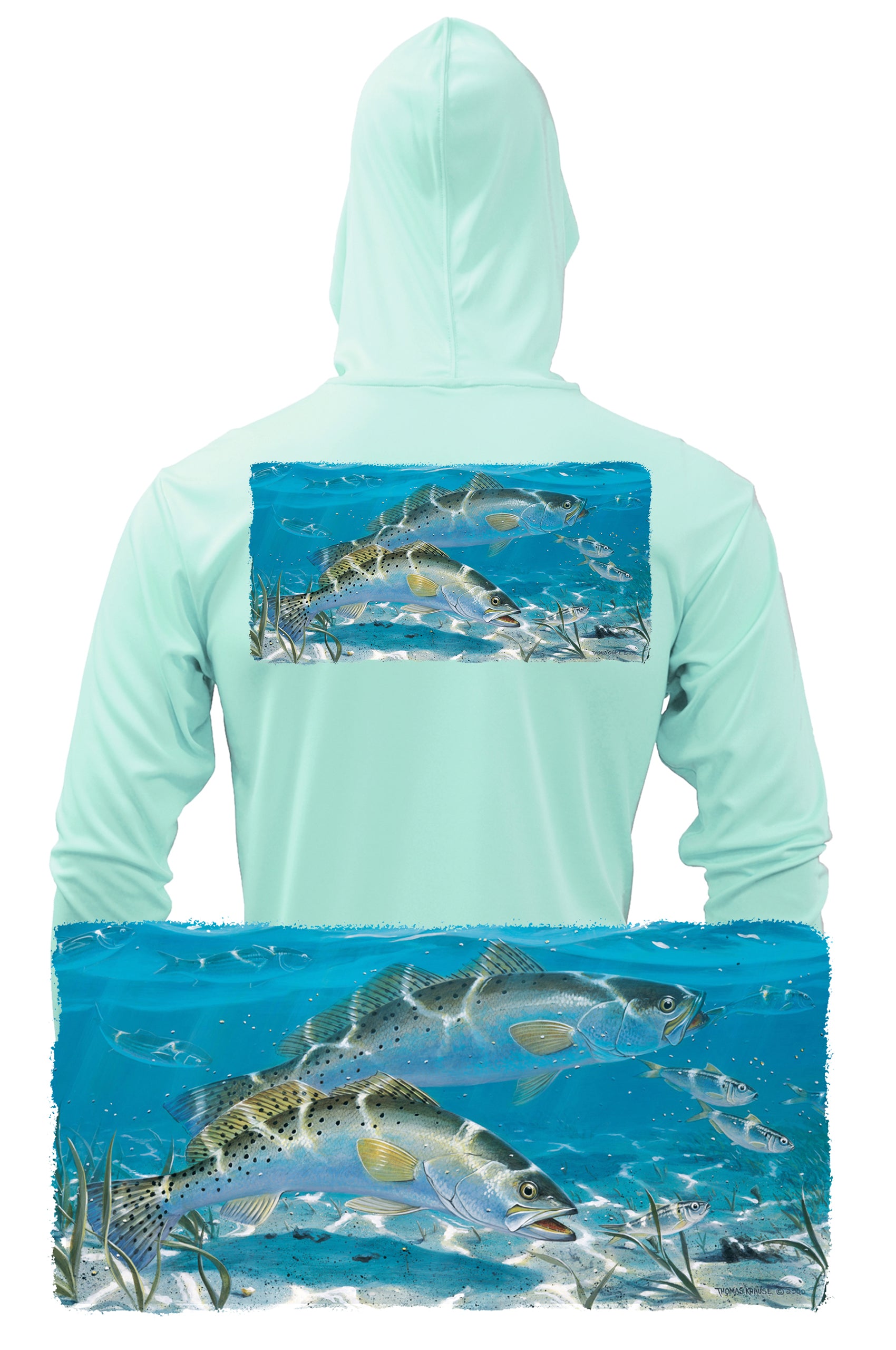 Spotted Sea Trout Fishing Hoodie Optional Flag Sleeve 3XL / Seagrass