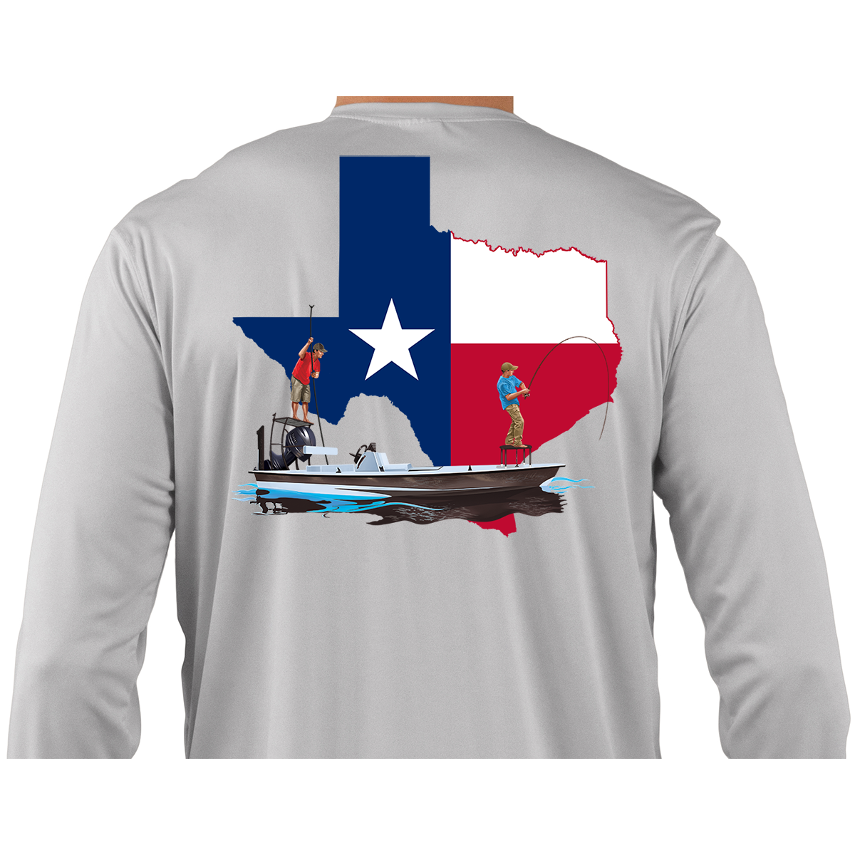 Poling Skiff with Louisiana State Flag Fishing Shirts for Men X-Large / Seagrass