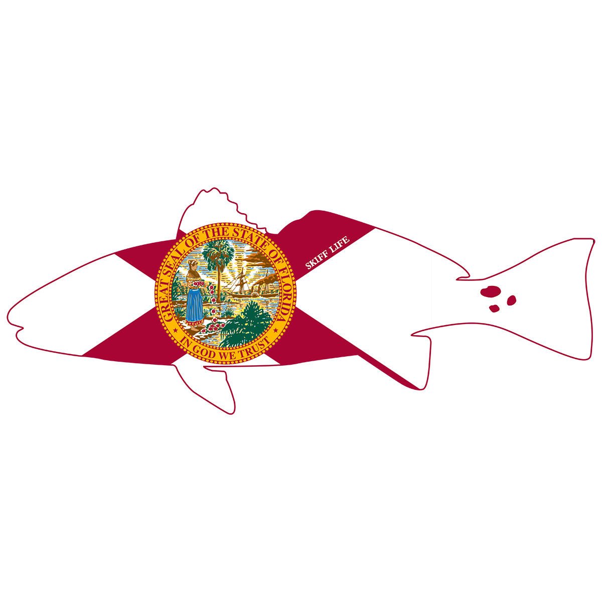 4" X 2" Mini Redfish Outline with Florida Flag Decal - Skiff Life