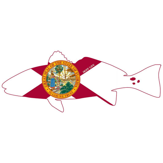 4" X 2" Mini Redfish Outline with Florida Flag Decal - Skiff Life