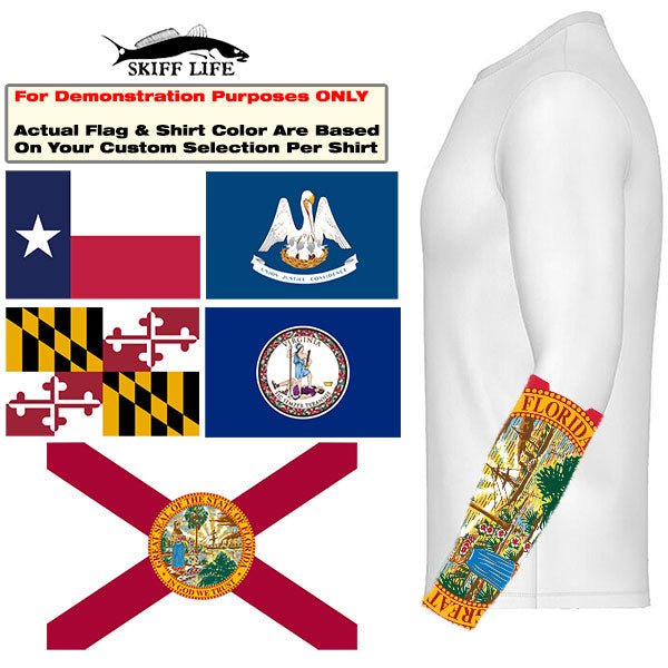 Blue Crab Shirt with Florida, Maryland, Louisiana, Virginia or Texas Flag Outline - Skiff Life