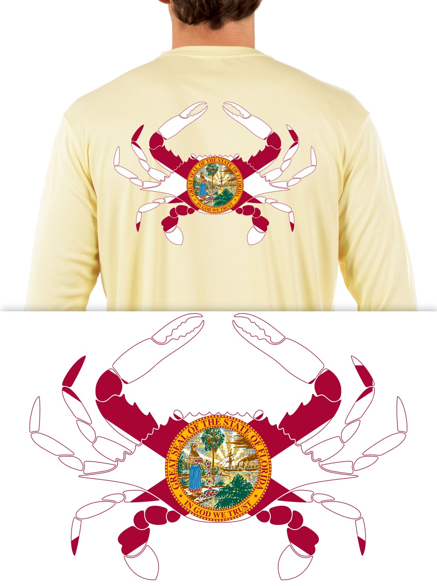 Blue Crab Shirt with Florida, Maryland, Louisiana, Virginia or Texas Outline Fishing Shirts - Skiff Life