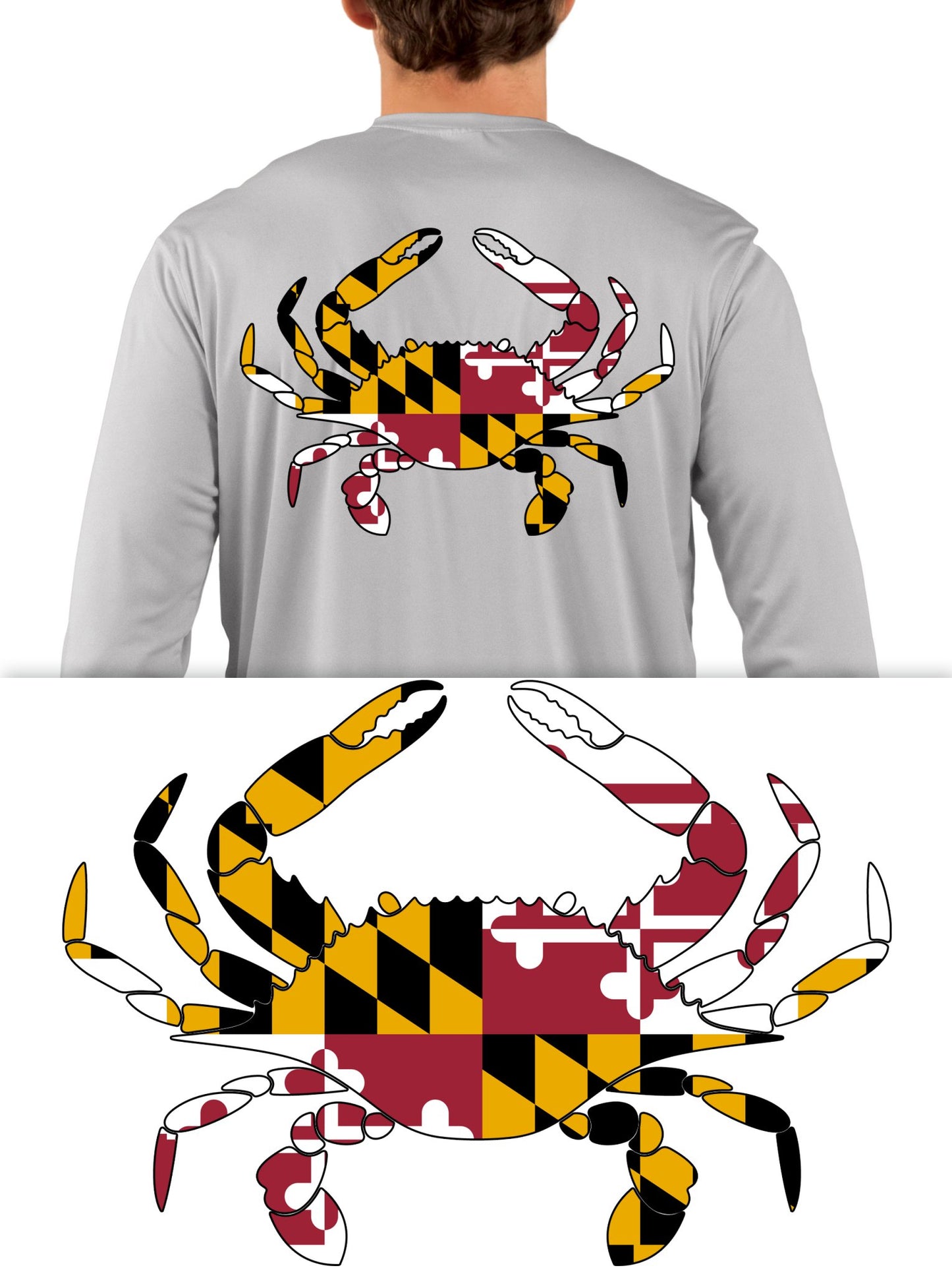 Blue Crab Shirt with Florida, Maryland, Louisiana, Virginia or Texas Outline Fishing Shirts - Skiff Life