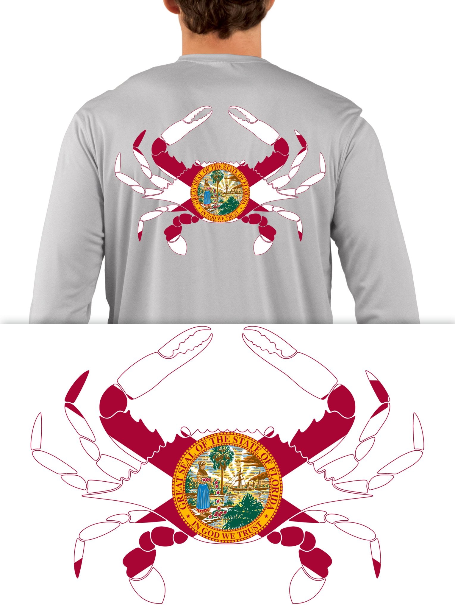 Blue Crab Shirt with Florida, Maryland, Louisiana, Virginia or Texas Outline Fishing Shirts - Skiff Life