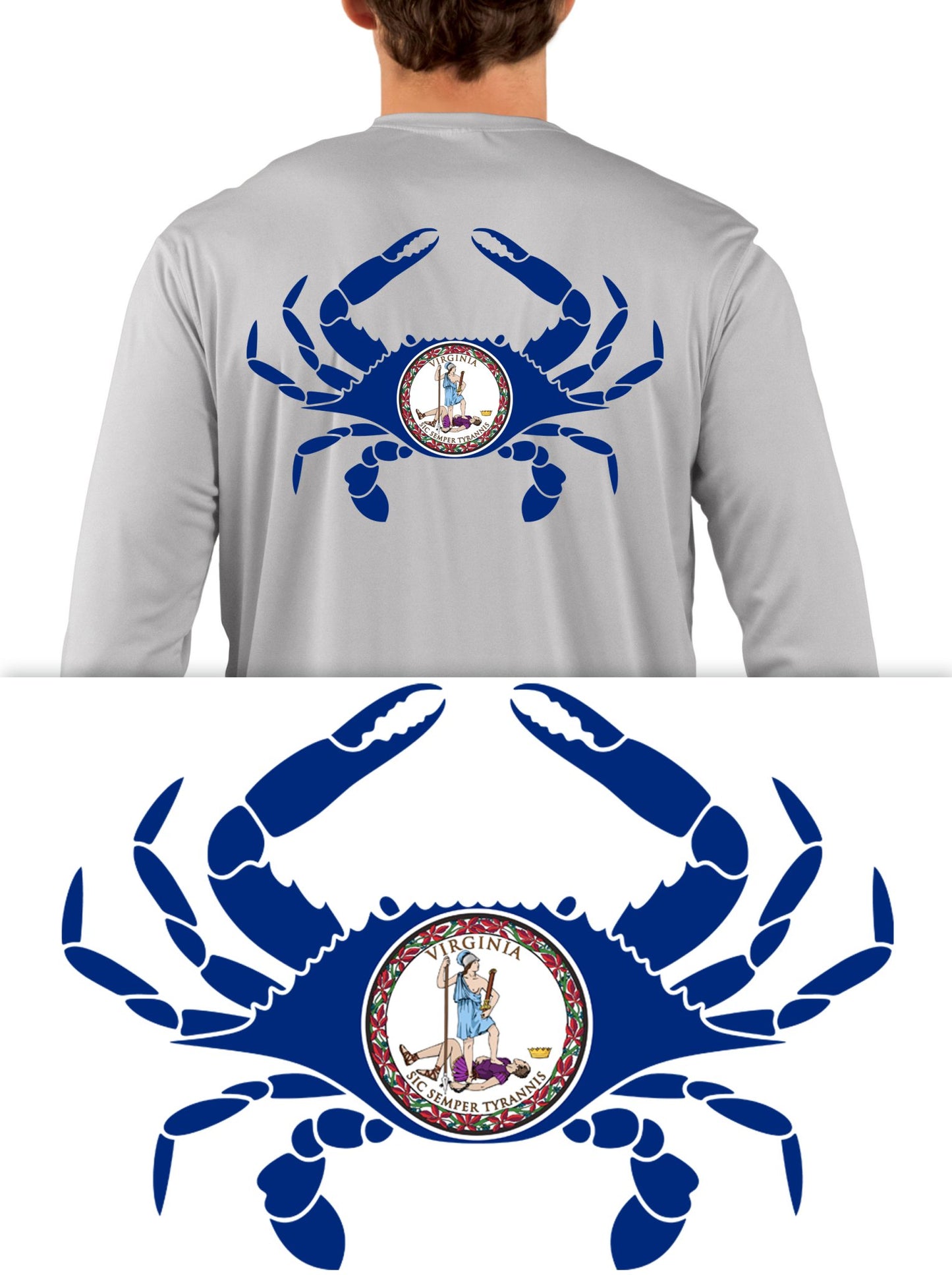 Blue Crab Shirt with Florida, Maryland, Louisiana, Virginia or Texas Outline Fishing Shirts - Skiff Life