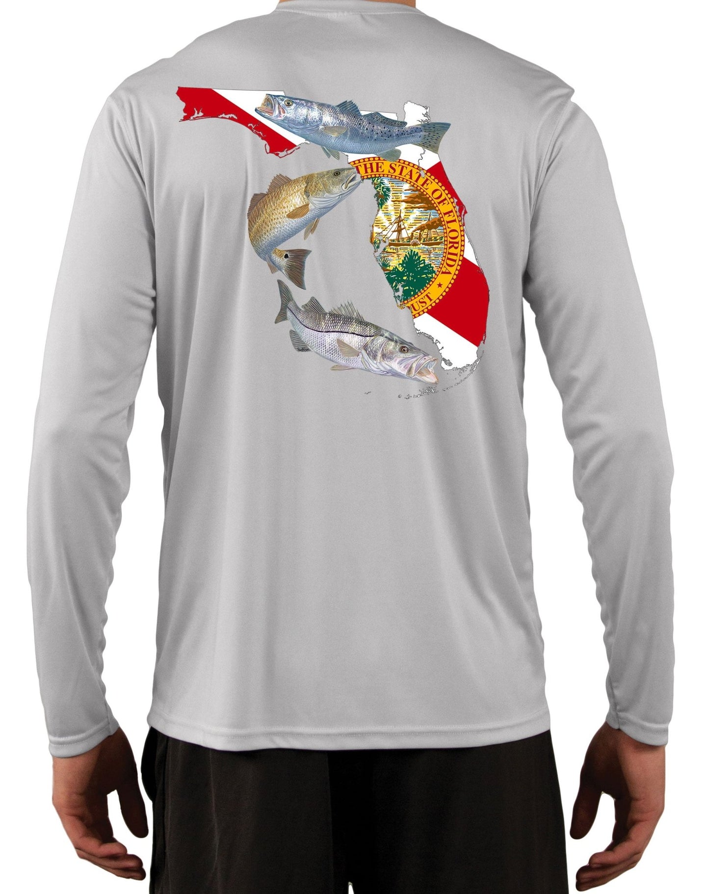 Fishing Shirt Florida Inshore Slam Florida State Map with Florida Optional Flag Sleeve - Skiff Life