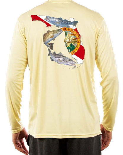 Fishing Shirt Florida Inshore Slam Florida State Map with Florida Optional Flag Sleeve - Skiff Life