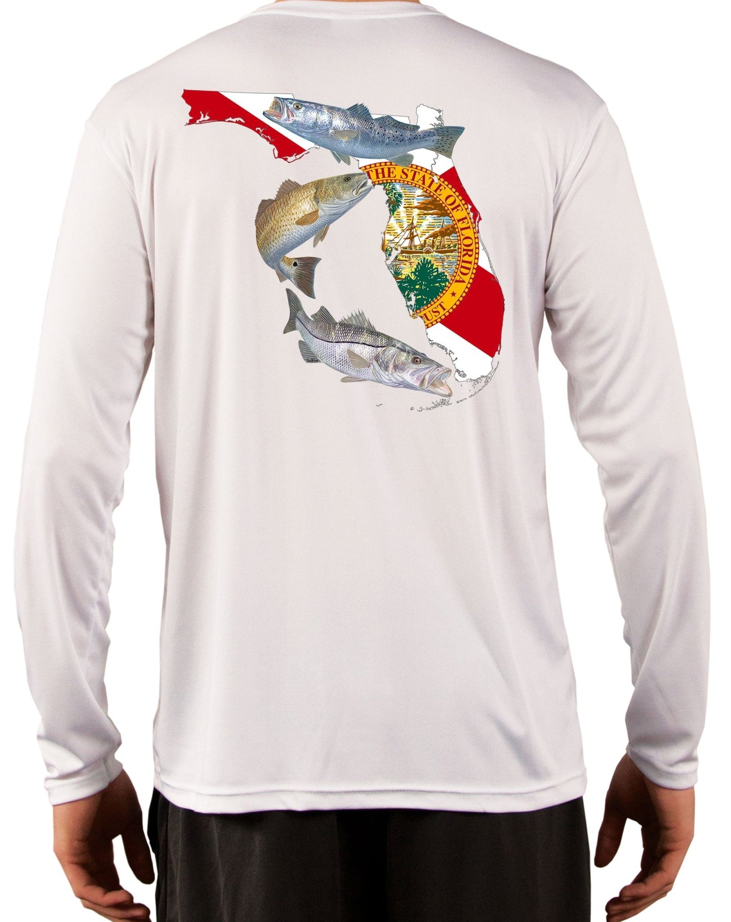 Fishing Shirt Florida Inshore Slam Florida State Map with Florida Optional Flag Sleeve - Skiff Life