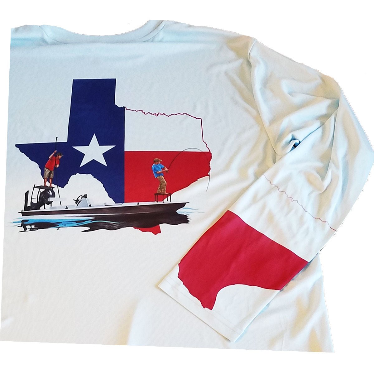 Fishing Shirt Poling Skiff Texas State Flag with Optional Flag Sleeve - Skiff Life