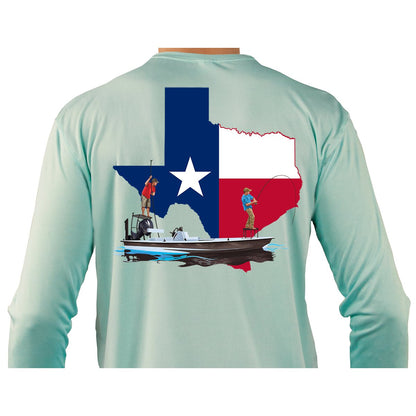 Fishing Shirt Poling Skiff Texas State Flag with Optional Flag Sleeve - Skiff Life