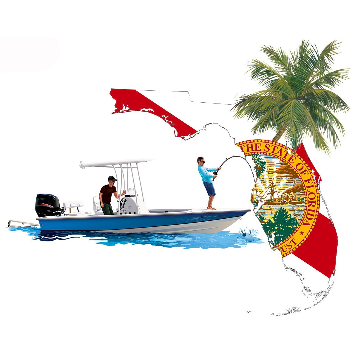 Florida Flag Center Console Boat Fishing Shirt with Optional Flag Sleeve - Skiff Life