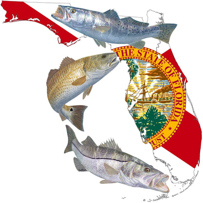 Florida Inshore Slam Custom Fishing Shirt Florida State Map with Florida Flag Sleeve - Skiff Life