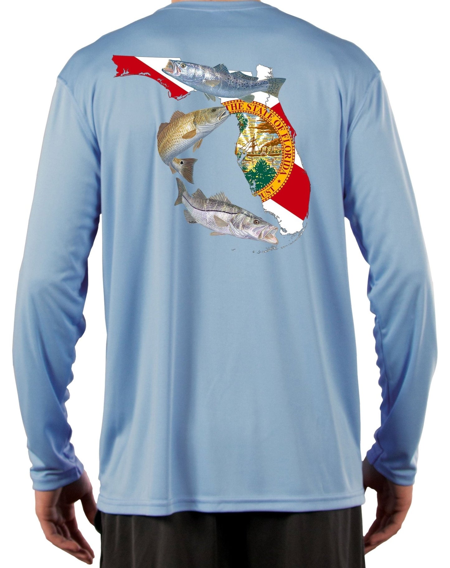 Florida Inshore Slam Custom Fishing Shirt Florida State Map with Florida Flag Sleeve - Skiff Life