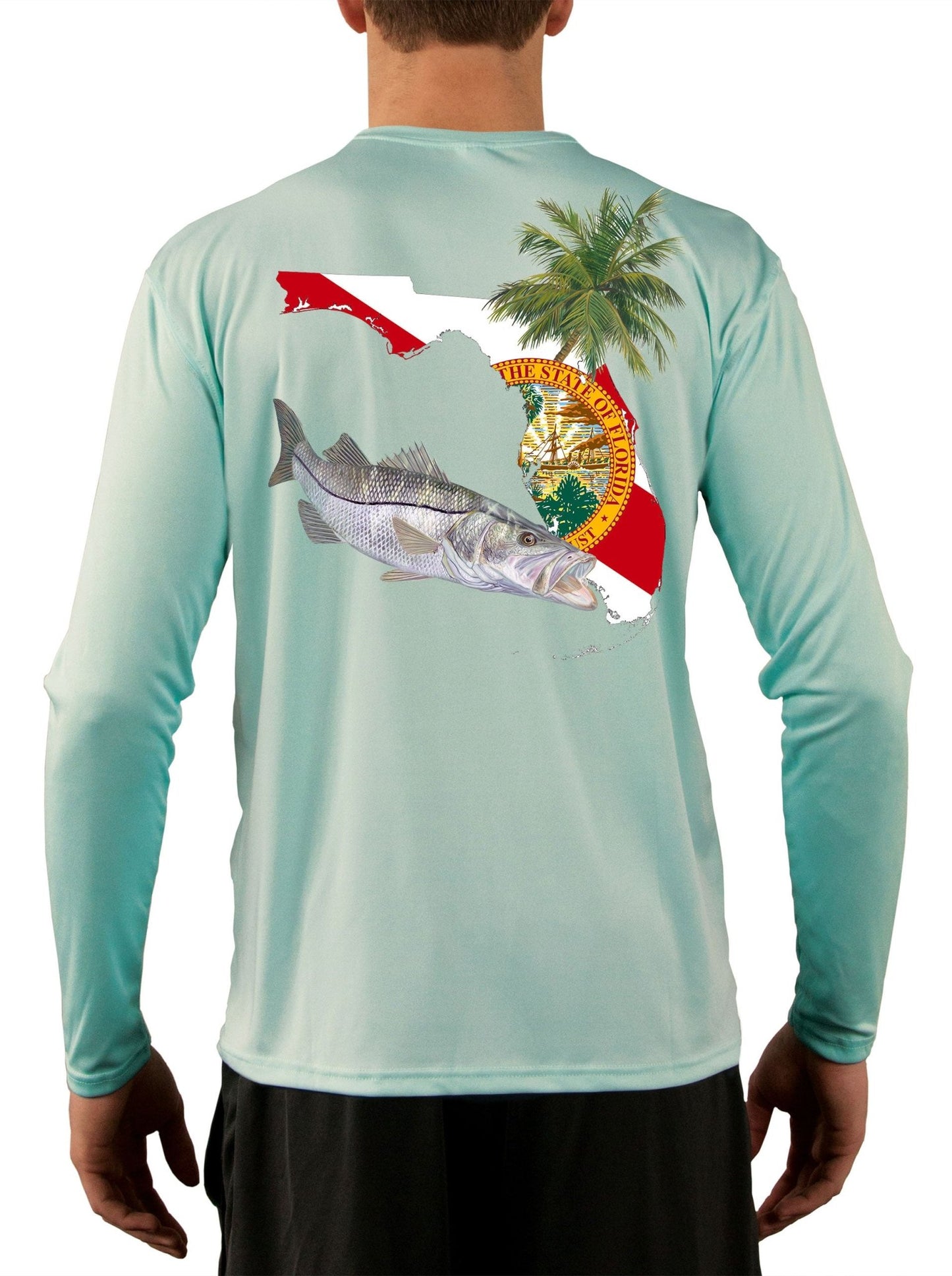 Florida Snook Long Sleeve Mens Fishing Shirt with Florida State Flag Sleeve - Skiff Life