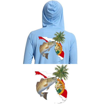 Hoodie Redfish Florida Fishing Shirt optional Florida Flag Sleeve - Skiff Life