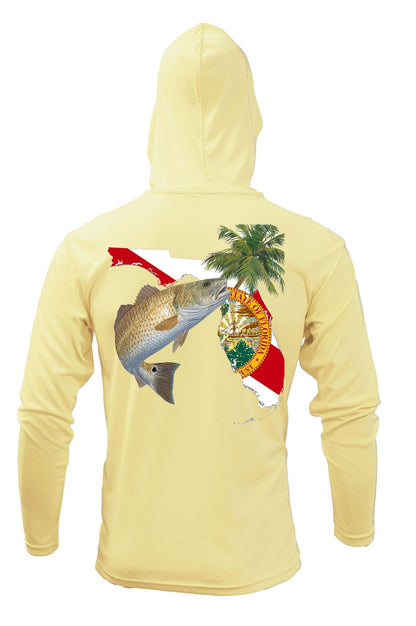 Hoodie Redfish Florida Fishing Shirt optional Florida Flag Sleeve - Skiff Life