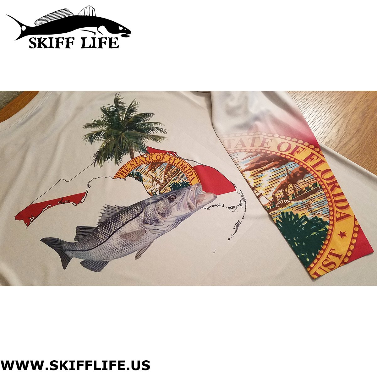 Hoodie Snook Florida Fishing Shirt optional Florida Flag Sleeve - Skiff Life