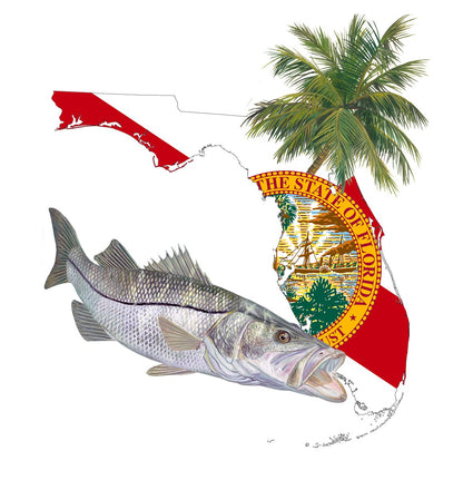 Hoodie Snook Florida Fishing Shirt optional Florida Flag Sleeve - Skiff Life