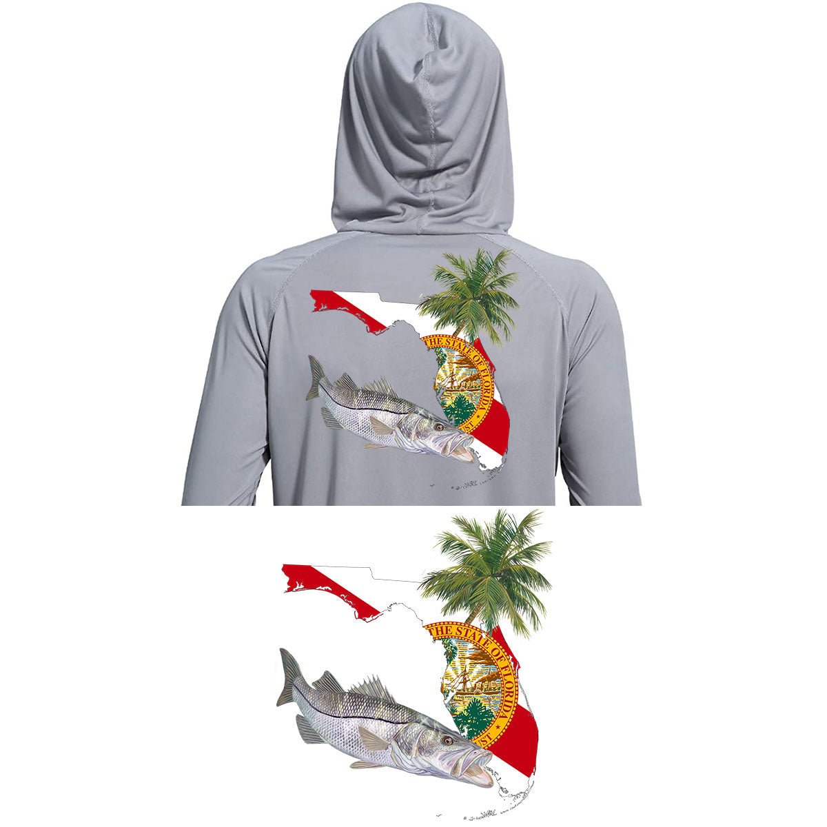 Hoodie Snook Florida Fishing Shirt optional Florida Flag Sleeve - Skiff Life