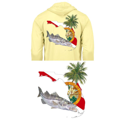 Hoodie Snook Florida Fishing Shirt optional Florida Flag Sleeve - Skiff Life