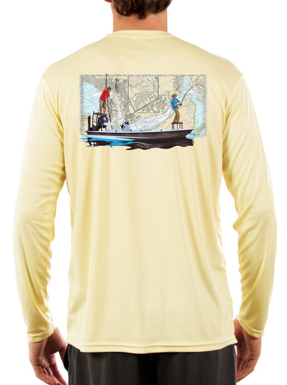 Jacksonville Florida Fishing Nautical Map with Poling Skiff Fishing Shirts for Men - Skiff Life