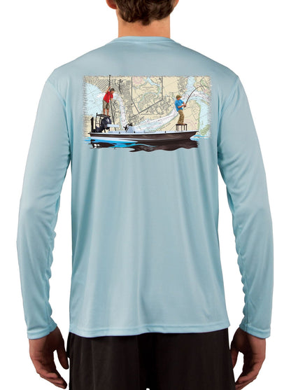 Jacksonville Florida Fishing Nautical Map with Poling Skiff Fishing Shirts for Men - Skiff Life