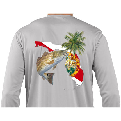 Kids Fishing Shirts Redfish Florida State Flag Custom Sleeve - Skiff Life