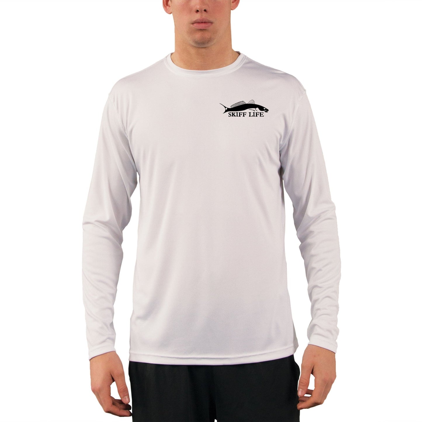 Large Mouth Bass Men's Fishing Shirt Rude Awakening Long Sleeve, Moisture Wicking, Non - Fading Print, UV Protection - White