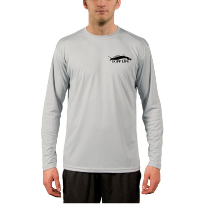 Large Mouth Bass Men's Fishing Shirt Rude Awakening Long Sleeve, Moisture Wicking, Non - Fading Print, UV Protection - Grey