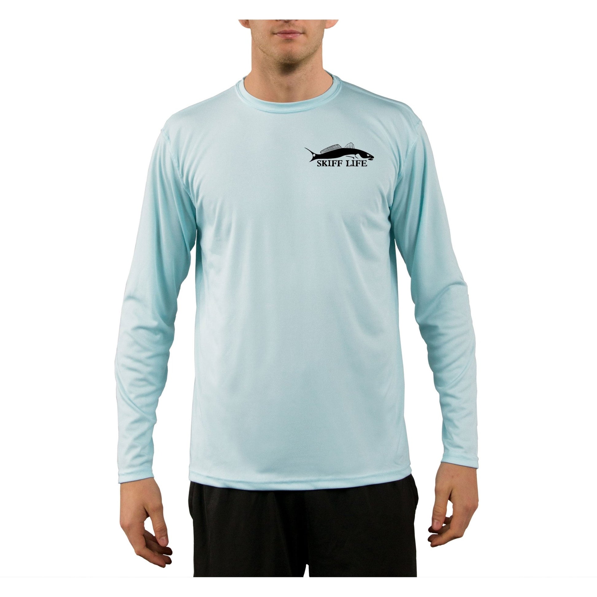 Large Mouth Bass Men's Fishing Shirts - Long Sleeve, Moisture Wicking, Non - Fade Print, 50+ UPF Fabric UV Protection - Blue