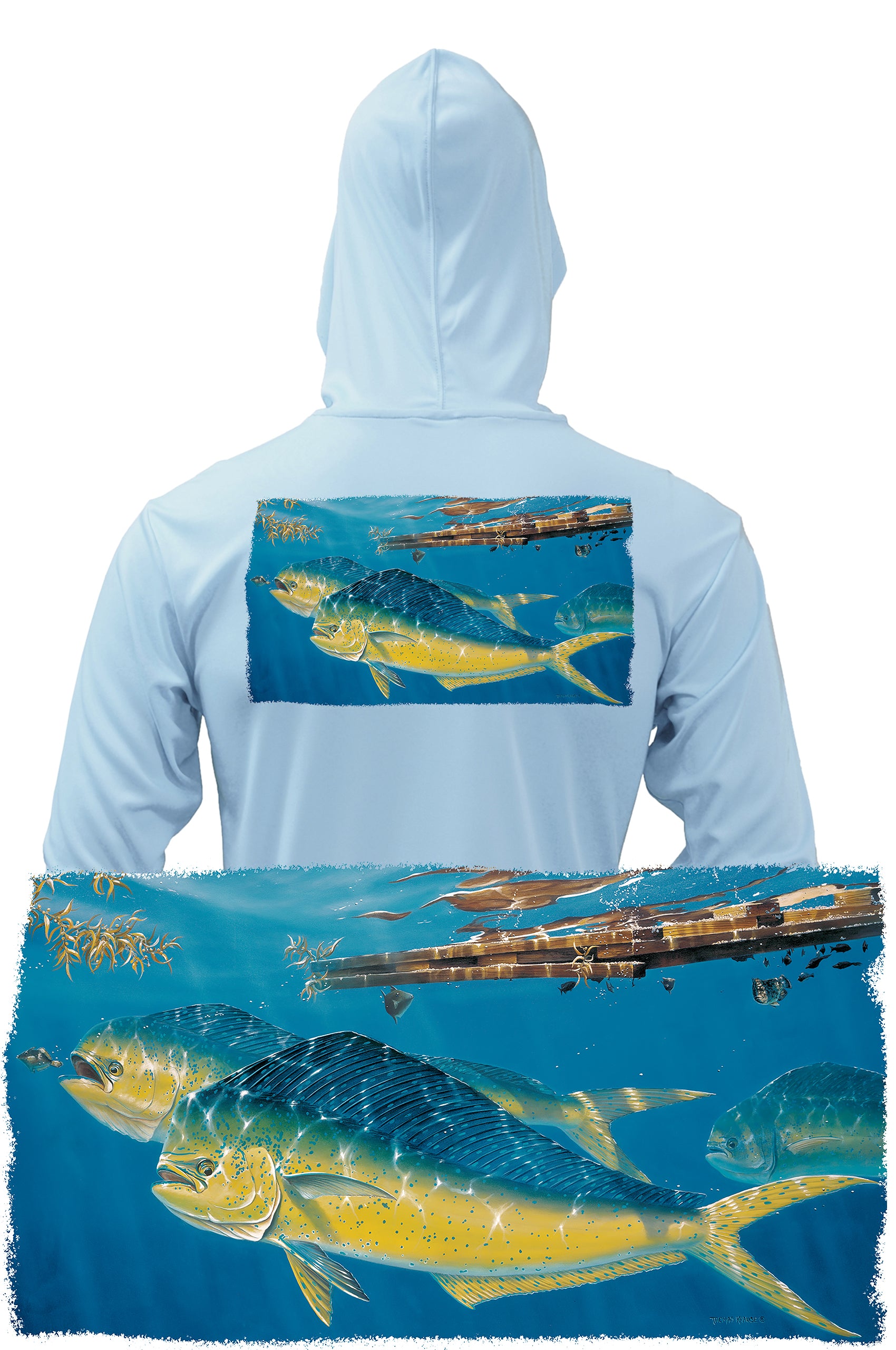 Mahi Dorado Dolfin Fishing Hoodie Optional Flag Sleeve 3XL / Ice Blue