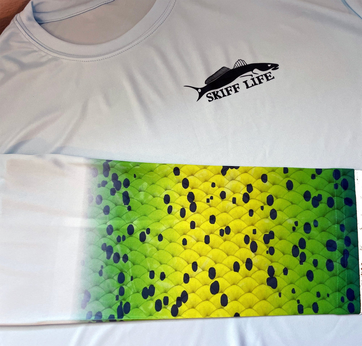 Mahi - Mahi with Flying Fish Fishing Shirts For Men featuring Dorado / Dolphinfish art by Randy McGovern - Skiff Life