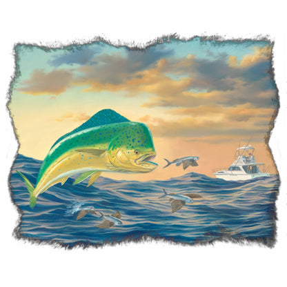 Mahi - Mahi with Flying Fish Fishing Shirts For Men featuring Dorado / Dolphinfish art by Randy McGovern - Skiff Life