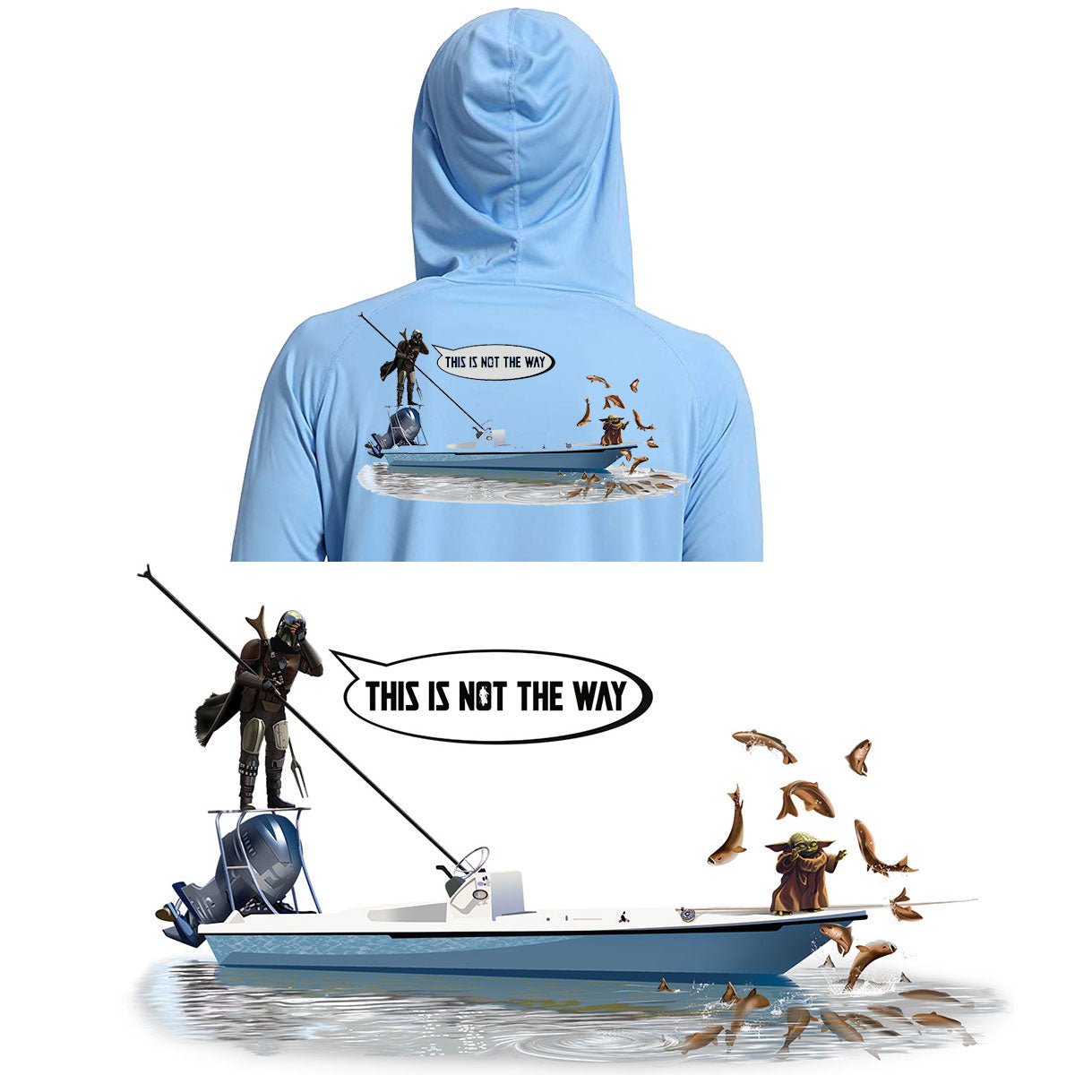 Mandalorian Baby Yoda Fishing Hoodie optional Flag Sleeve - Skiff Life