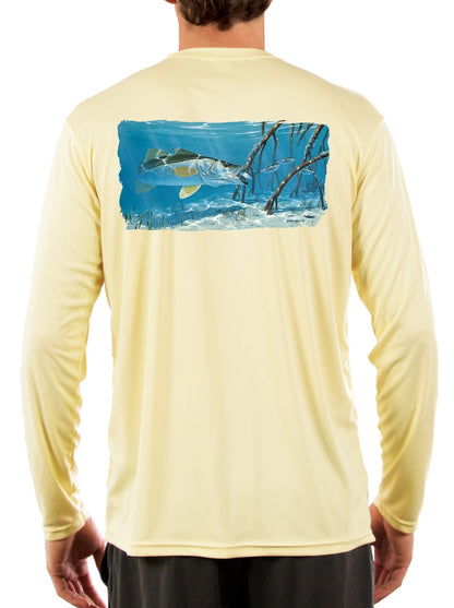 Mangrove Snook Fishing Shirts for Men with Optional Sleeve: Florida Flag or Snook Scale - Skiff Life