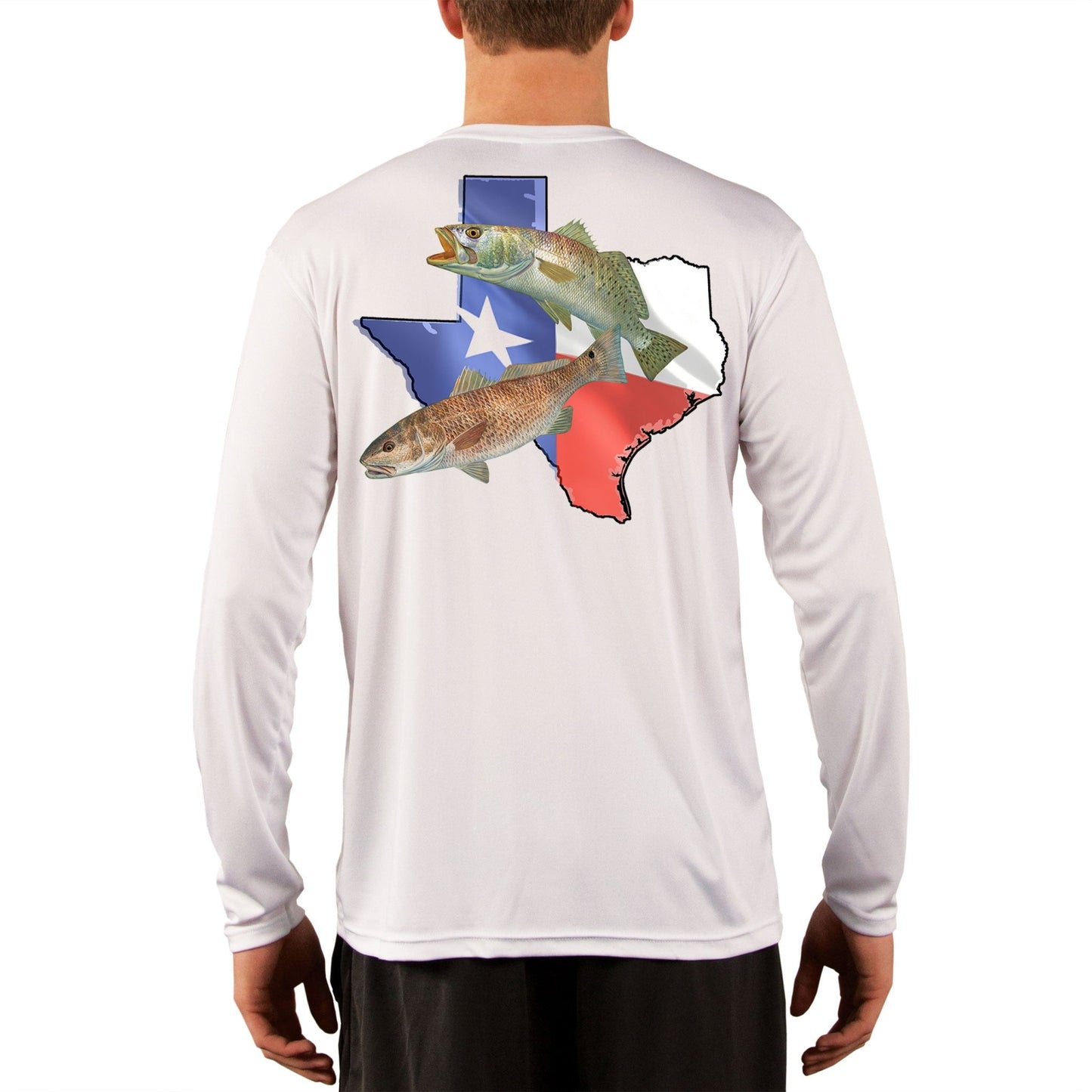 [NEW ARTWORK] Fishing Shirt Redfish Speckled Trout Texas State Flag with Texas Flag Sleeve - Skiff Life