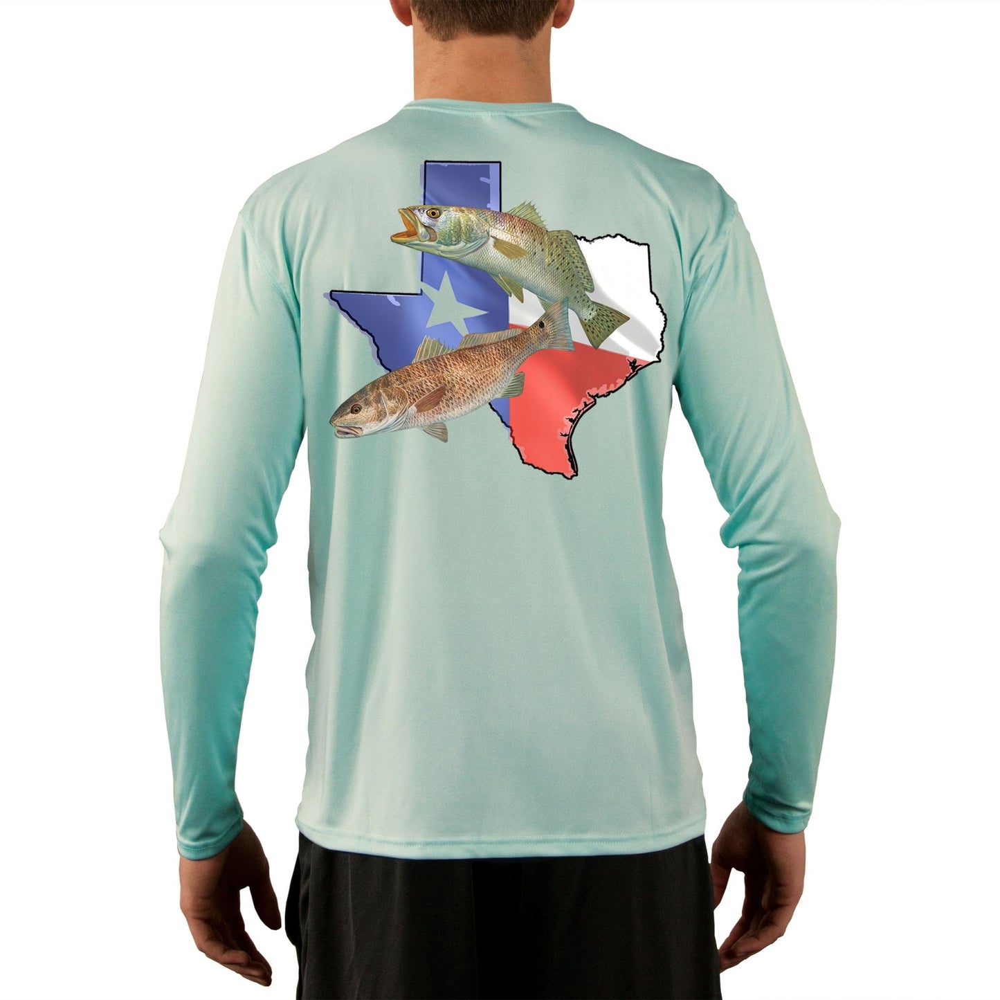 [NEW ARTWORK] Fishing Shirt Redfish Speckled Trout Texas State Flag with Texas Flag Sleeve - Skiff Life