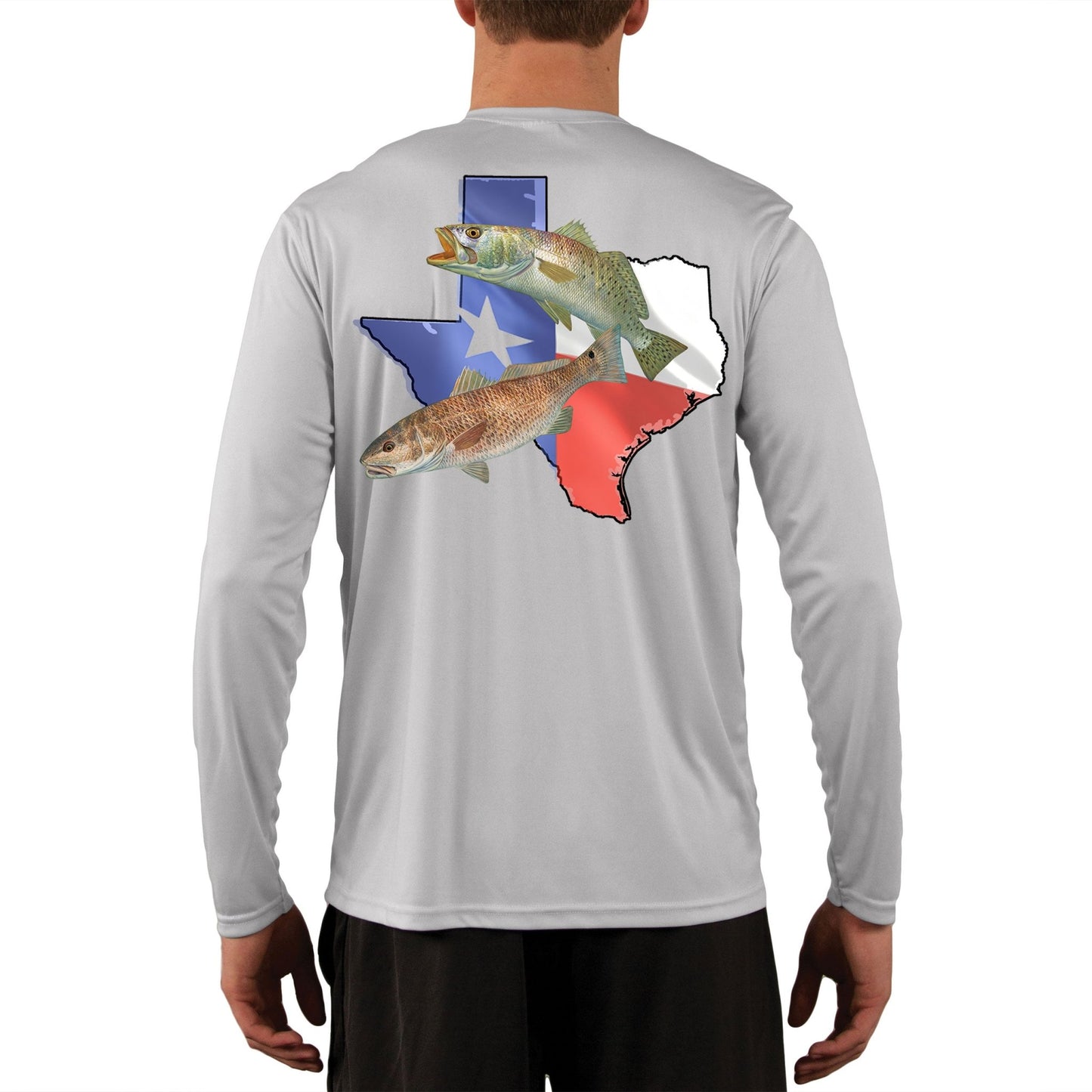 [NEW ARTWORK] Fishing Shirt Redfish Speckled Trout Texas State Flag with Texas Flag Sleeve - Skiff Life