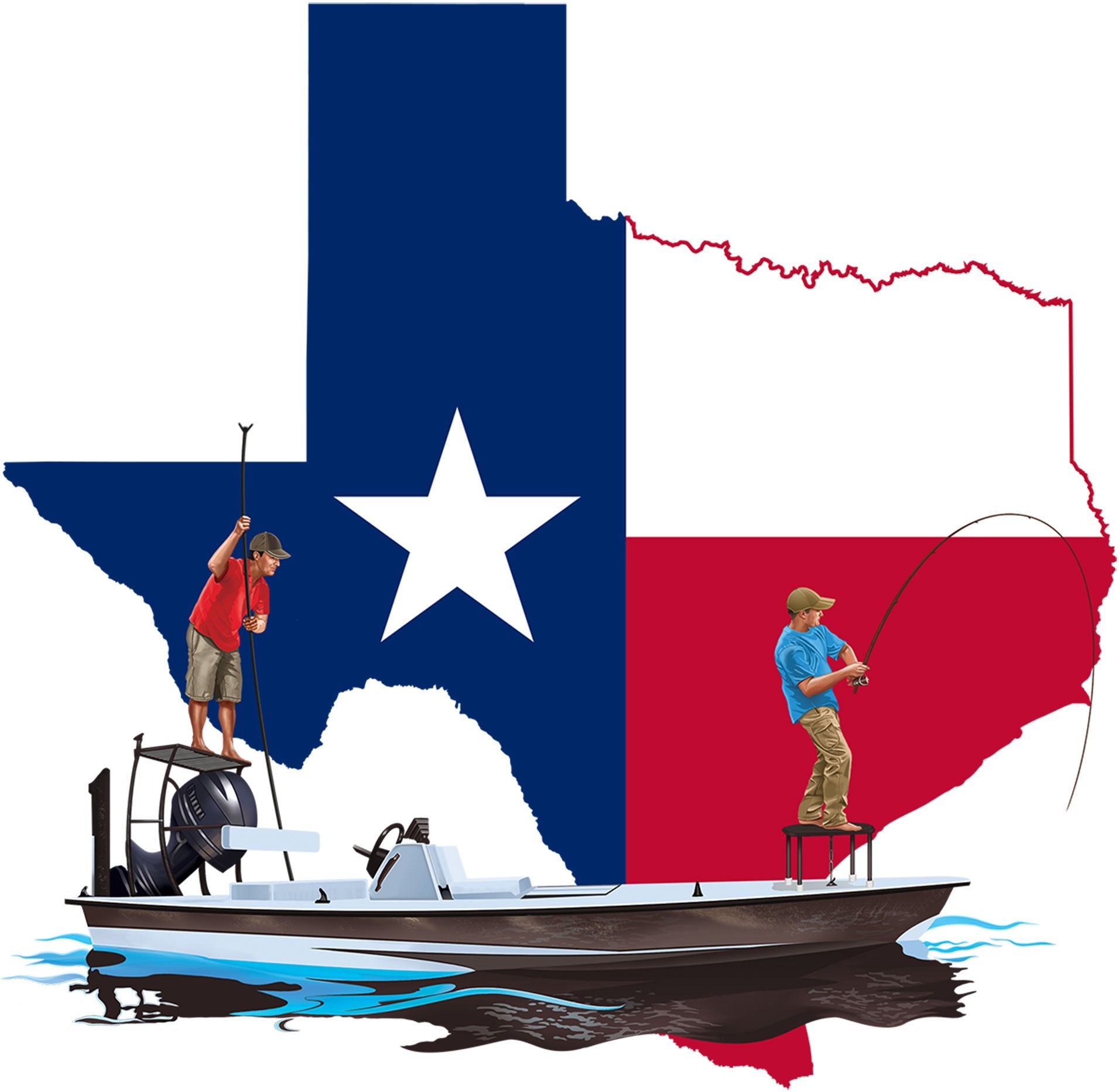 [NEW ARTWORK] Fishing Shirt Texas Poling Skiff State Flag with Texas Flag Sleeve - Skiff Life