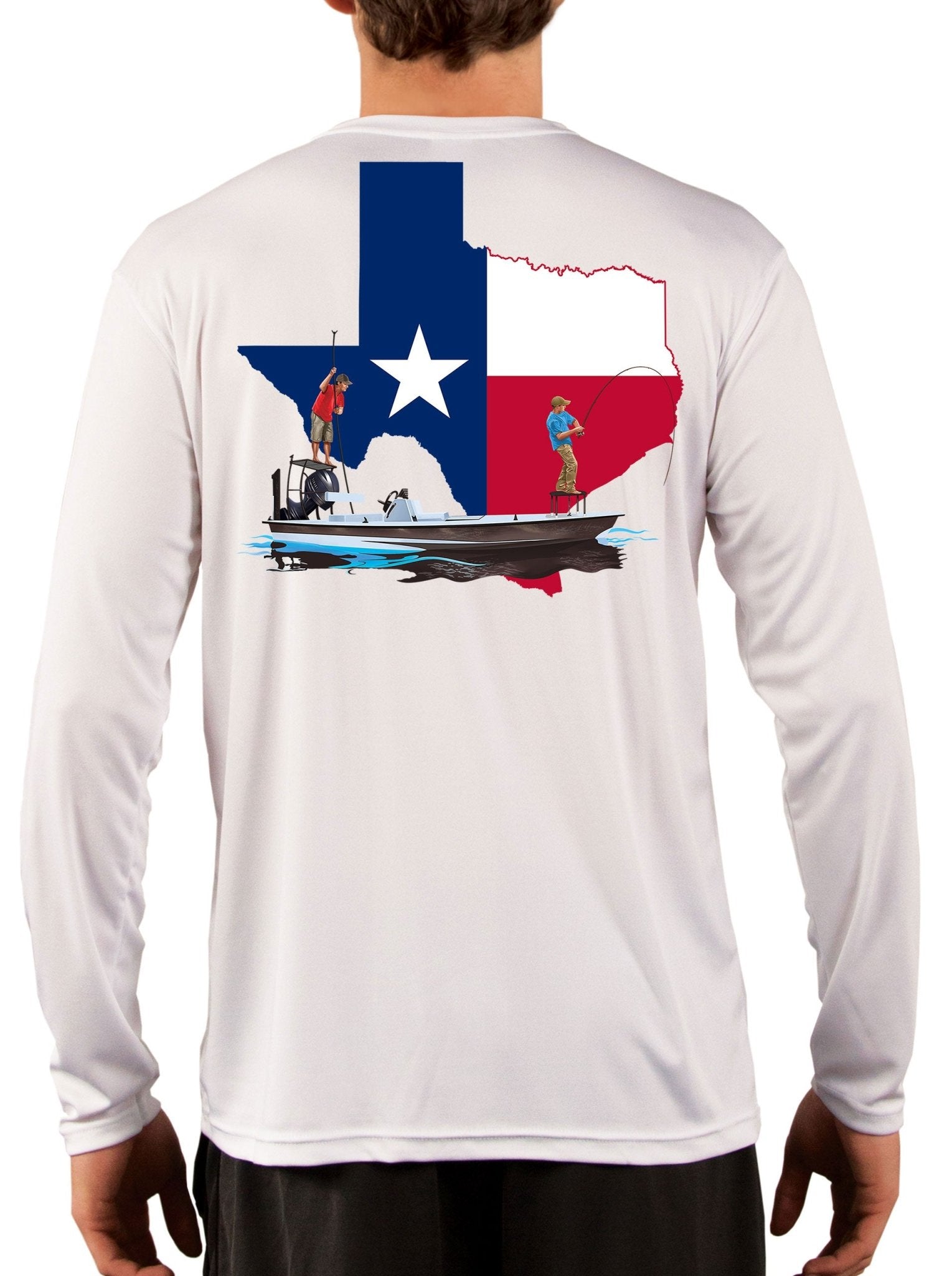 [NEW ARTWORK] Fishing Shirt Texas Poling Skiff State Flag with Texas Flag Sleeve - Skiff Life