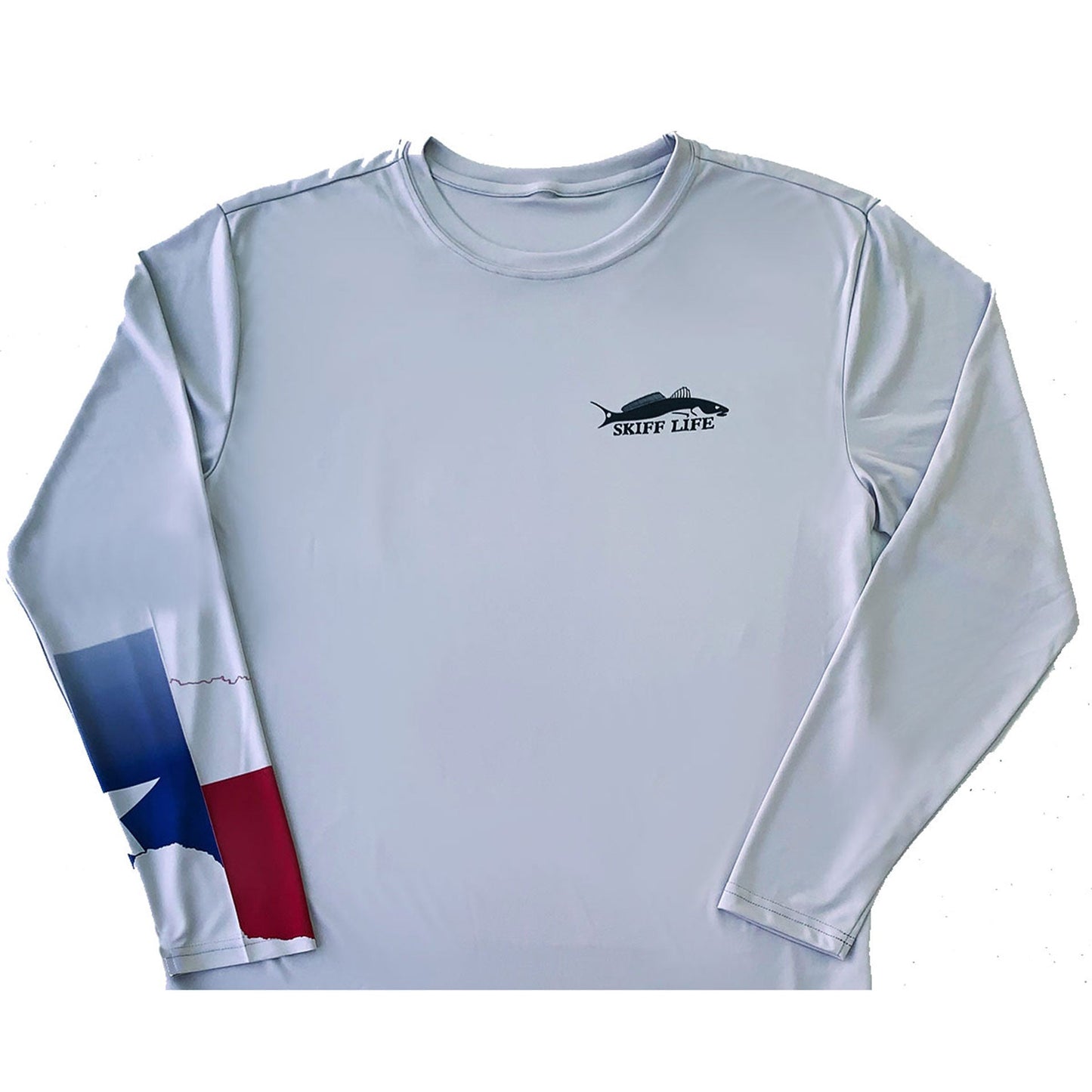 [NEW ARTWORK] Fishing Shirt Texas Poling Skiff State Flag with Texas Flag Sleeve - Skiff Life