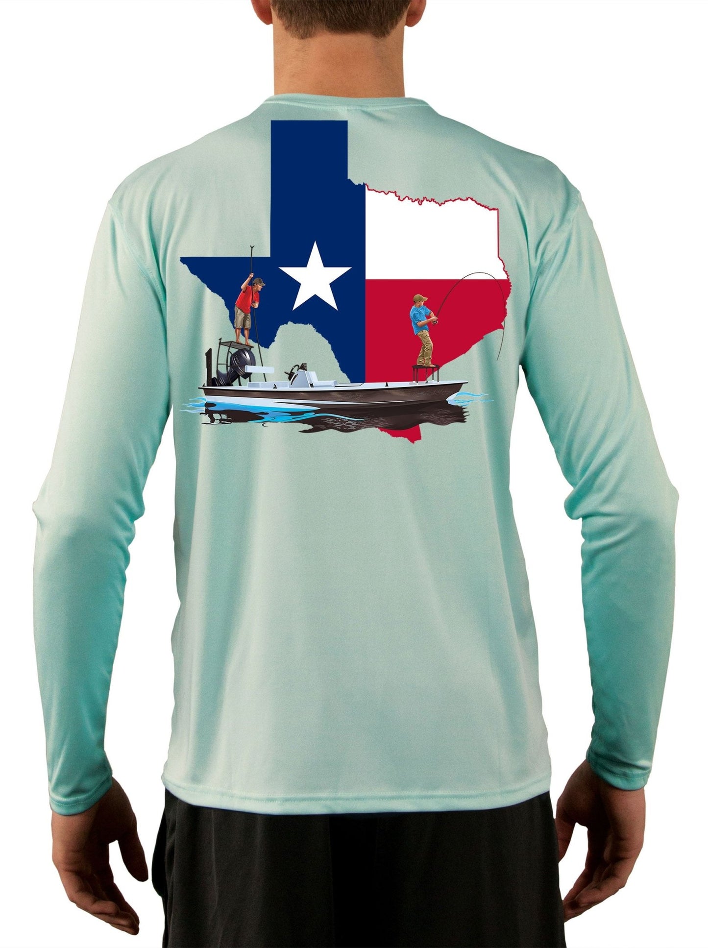 [NEW ARTWORK] Fishing Shirt Texas Poling Skiff State Flag with Texas Flag Sleeve - Skiff Life