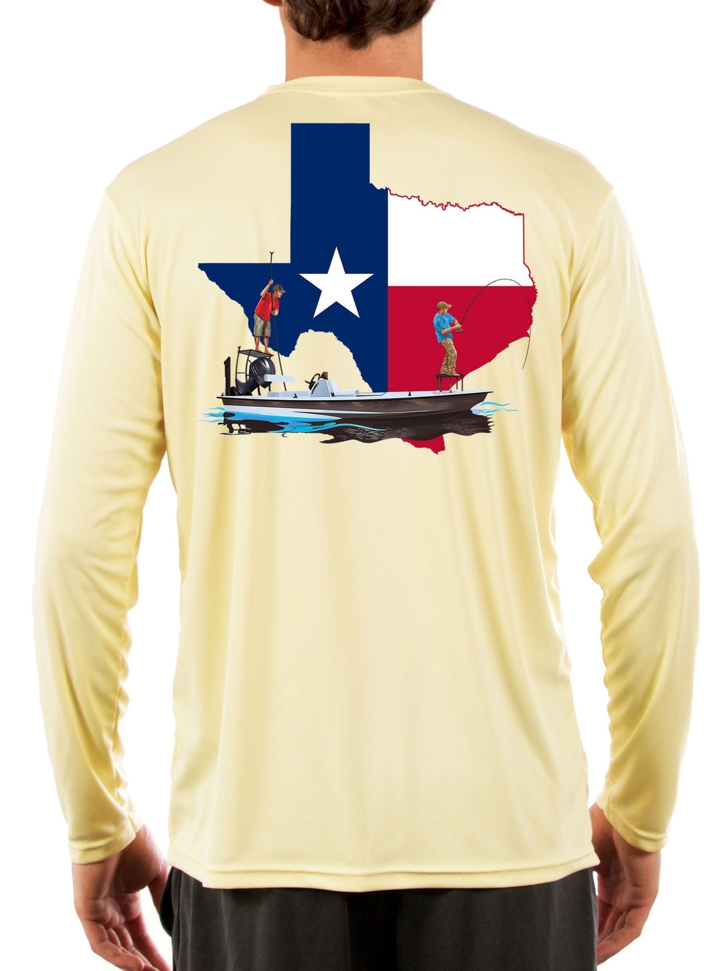 [NEW ARTWORK] Fishing Shirt Texas Poling Skiff State Flag with Texas Flag Sleeve - Skiff Life