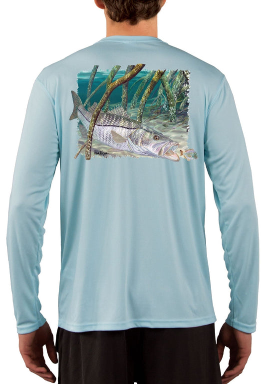 Mangrove Snook Fish Shirts with Scale Sleeve, UV Protected, Moisture Wicking Florida Fishing Apparel | Skiff Life