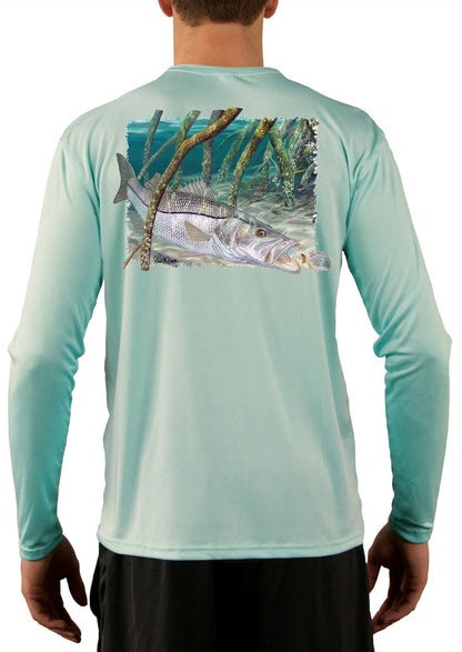 Mangrove Snook Fish Shirts with Scale Sleeve, UV Protected, Moisture Wicking Florida Fishing Apparel | Skiff Life