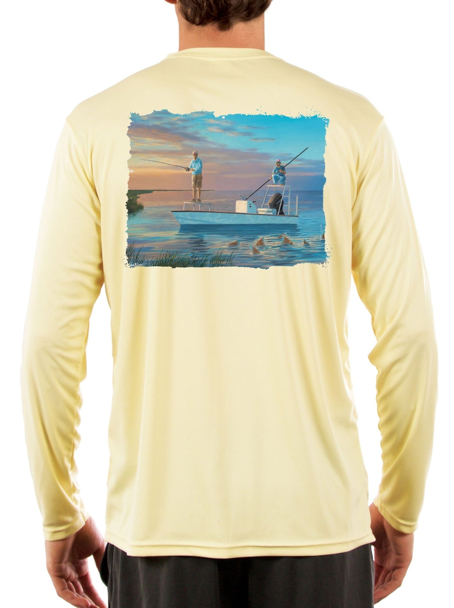 Olde School Skiff Tailing Redfish Design Fishing Shirt - Skiff Life