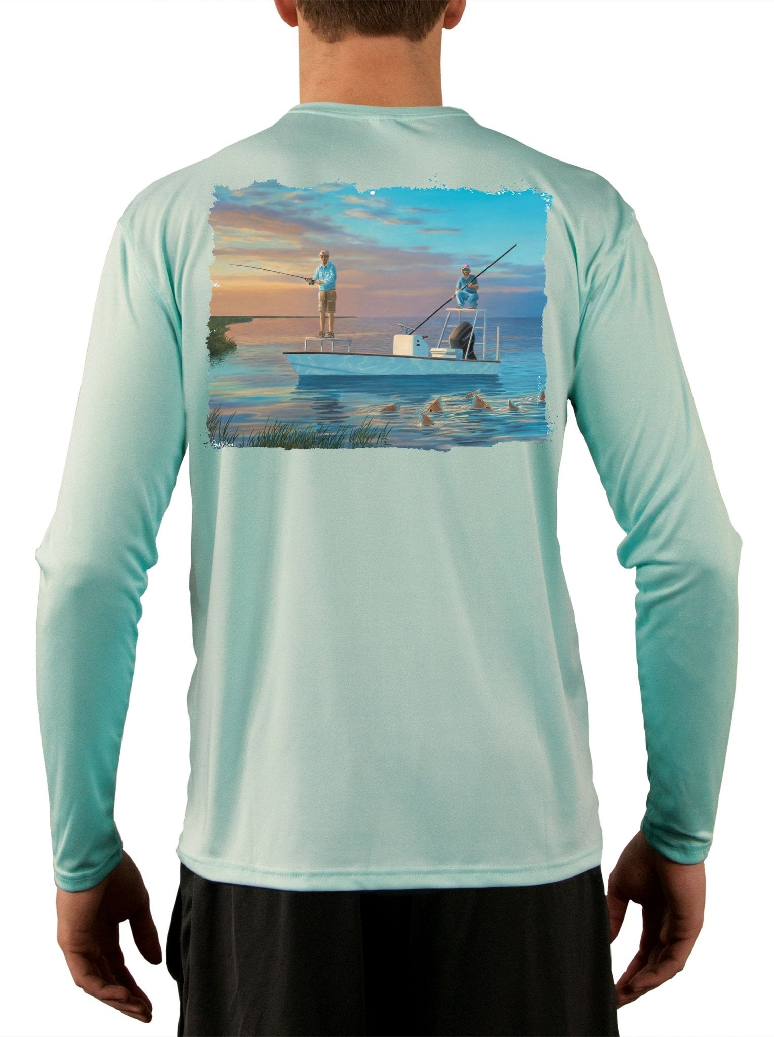 Olde School Skiff Tailing Redfish Design Fishing Shirt - Skiff Life