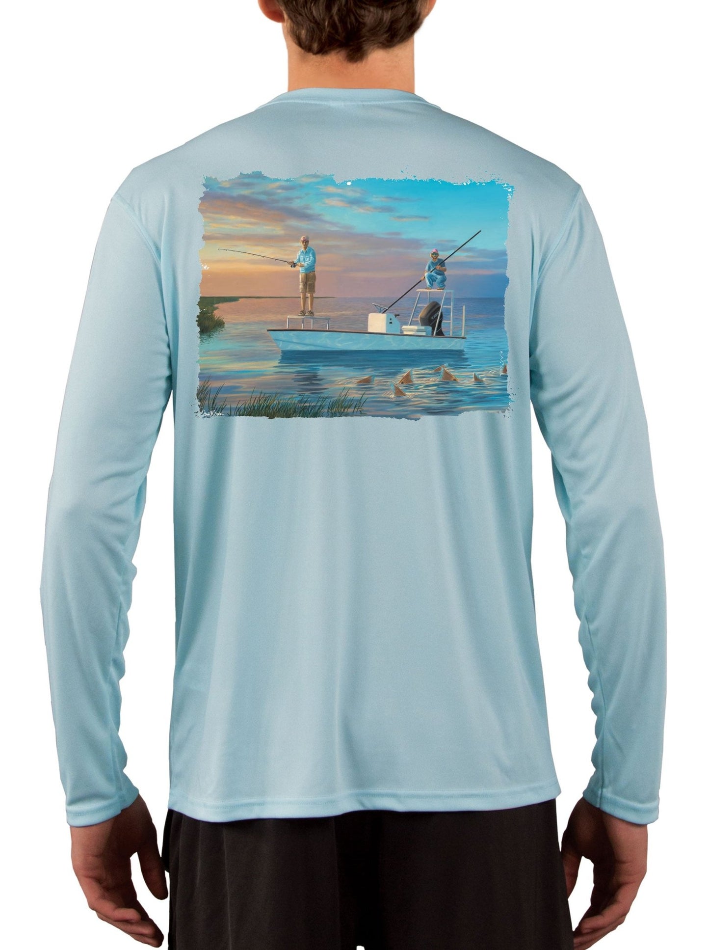 Olde School Skiff Tailing Redfish Design Fishing Shirt - Skiff Life