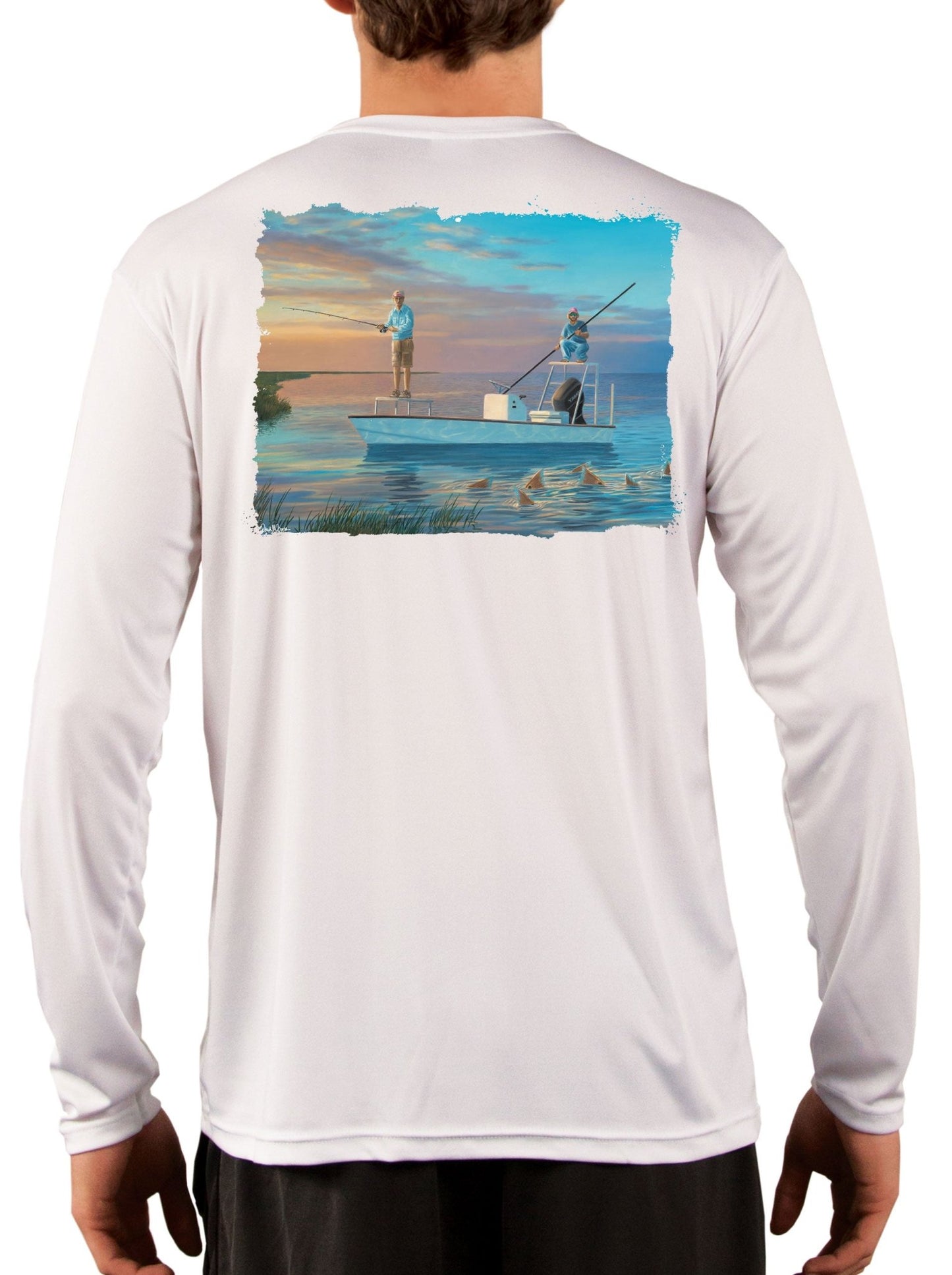 Olde School Skiff Tailing Redfish Design Fishing Shirt - Skiff Life